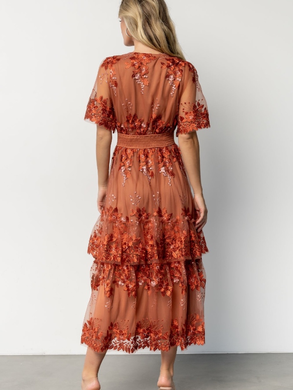 Baltic Born Lotte Embroidered Midi Dress | Rust Size LL - Picture 5 of 5